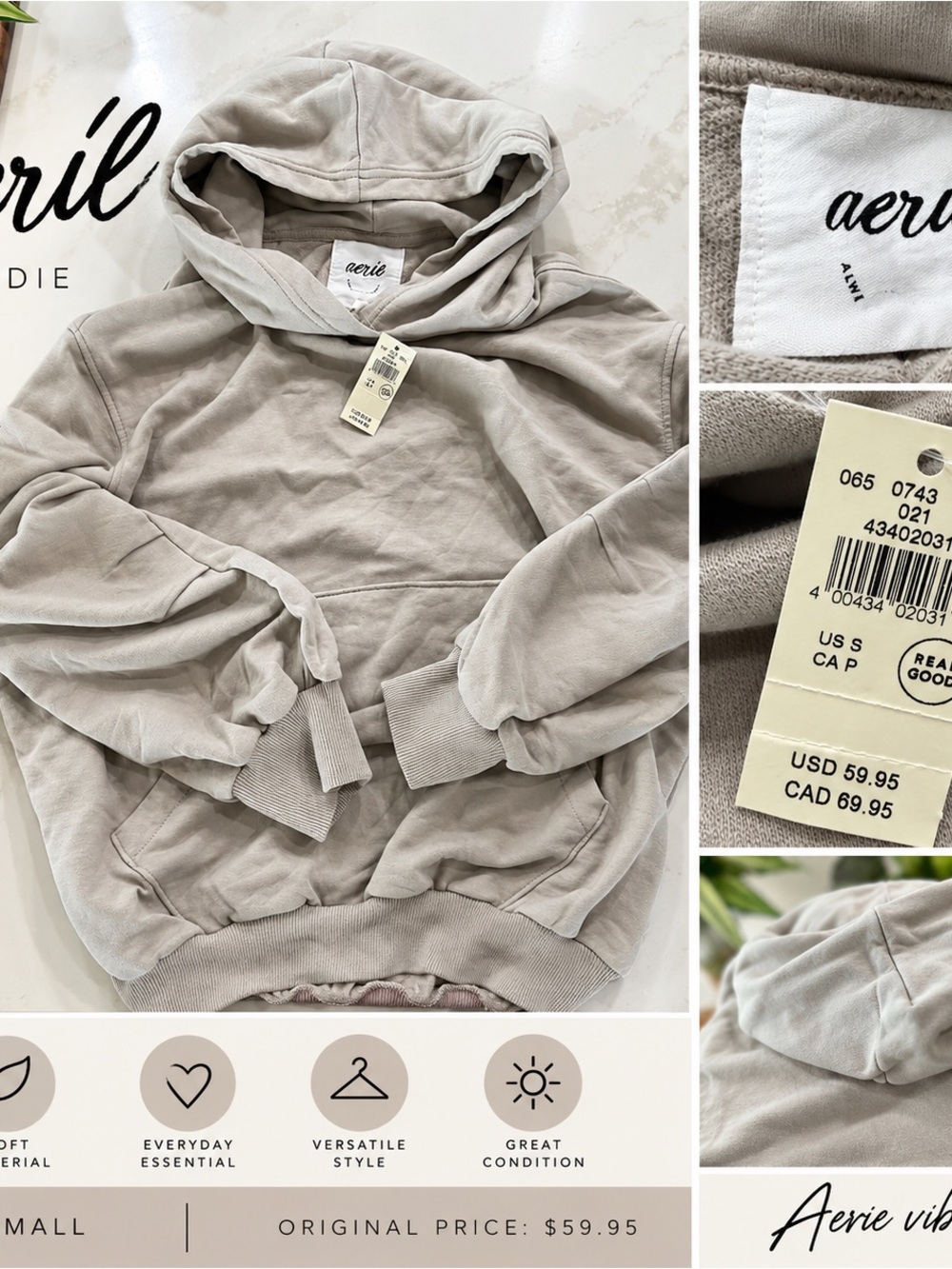 aerie Cozy Pullover Hoodie in Taupe